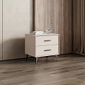 Double Bed With Beige Leather Headboard White Bed Sheets Side Table Lamp And Wooden Floor