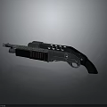 Tactical Weapon Design With Metallic Surface Wooden Grip And Barrel Sights