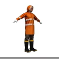 3D Game Movie Character in Orange Coat with White Reflective Stripes and Arms Outstretched