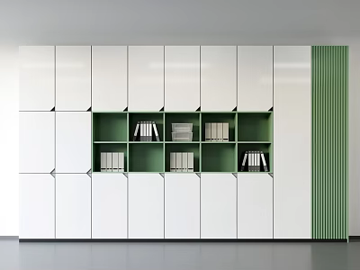 Modern Minimalist Bookcase With White Closed Cabinets And Green Open Shelves Design 3d model