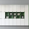 Modern Minimalist Bookcase With White Closed Cabinets And Green Open Shelves Design
