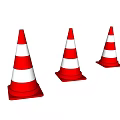 Three Red And White Traffic Cones As Public Road Safety Facilities For Traffic Control