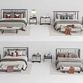 Double Bed with Bedside Tables Table Lamps and Decorative Items in Various Arrangements 3d model