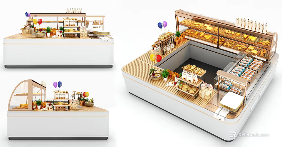 Bakery Retail Display Shelves With Pastry Showcase And Modern Design Elements 3d model 
