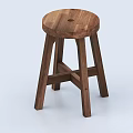Solid Wood Round Seat Stool With Four Legged Simple Modern Design 3d model