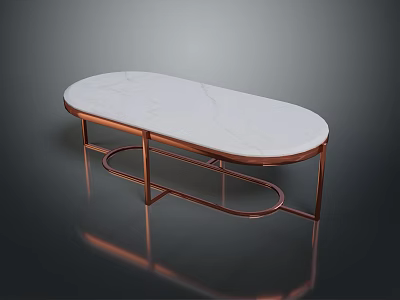 Modern Style Oval Sofa Bench With White Marble Top And Copper Metal Frame 3d model