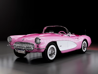 Pink Classic Convertible Sports Car With Vintage Exterior And White Wall Tires 3d model