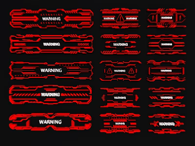Red Warning Themed Pendants with Various Industrial Style Designs for Decorative Hanging Use 3d model
