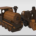 Wooden Toy Train And Bulldozer With Vintage Design And Playful Details