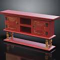 Red Console Sideboard Cabinet With Gold Accents And Ornate Carved Legs For Entryway