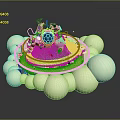 Colorful Biological Mechanical Creature Surrounded By White Spheres On Circular Platform