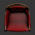 Classic Red Chair With Ornate Carved Wooden Arms And Tufted Upholstery