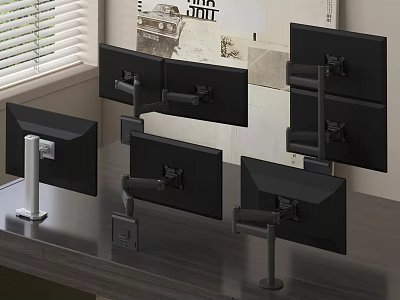 Modern Office Appliances Featuring Multiple Monitor Stands With Monitors On Office Desk 3d model