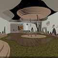 Stylish C&Coffee Cafe Interior Design With Wall Decor Wooden Flooring And Circular Ceiling