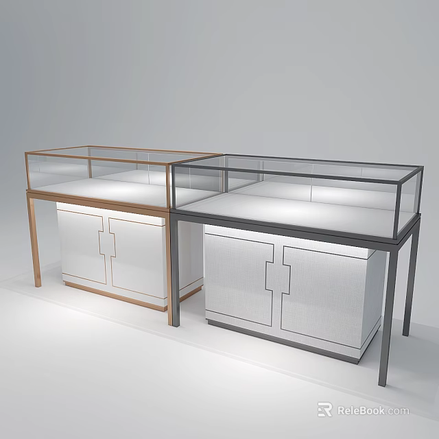Retail Store Display Cases With Wooden And Metal Frames Glass Tops Storage Cabinets 3d model 