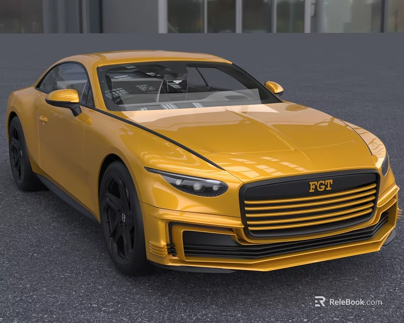 Shiny Gold Sports Car With FGT Badge On Front 3d model 