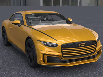 Shiny Gold Sports Car With FGT Badge On Front 3d model
