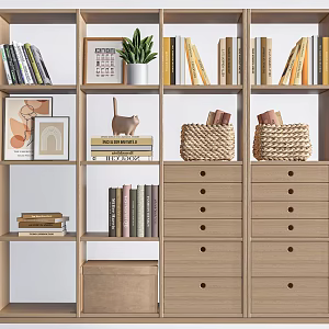 Bookshelf Decorative Rack Storage Rack Wooden Shelf Book Decorative Cabinet 3d model