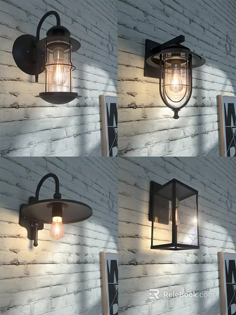 Various Design Wall Lamps Mounted On White Brick Wall For Home Decor 3d model