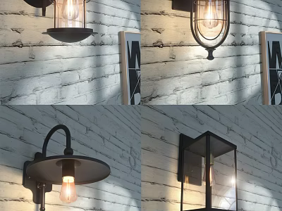 Various Design Wall Lamps Mounted On White Brick Wall For Home Decor 3d model