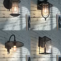 Various Design Wall Lamps Mounted On White Brick Wall For Home Decor 3d model