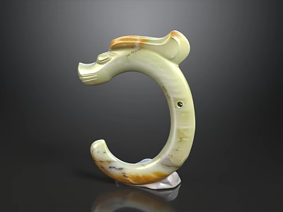 Jade C Shaped Decorative Ornament Set With Dragon Head And Yellow Green Texture 3d model
