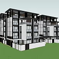 Modern Townhouses with Large Glass Windows Contemporary Roof Design and Landscaped Path Lighting