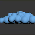 Glossy Blue Abstract 3D Model With Rounded Protrusions On Black Background And Reflection