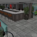 Modern Bar Interior Design With Neon Signs Round Moon Decoration Green Plants And Red Sofas