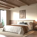 Cozy Bedroom With Wooden Sloped Ceiling Large Window Mountain View Neutral Bedding And Textured Rug