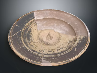 Ancient Ceramic Sculpture Plate With Cracked Surface And Vintage Carving Details 3d model