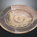 Ancient Ceramic Sculpture Plate With Cracked Surface And Vintage Carving Details