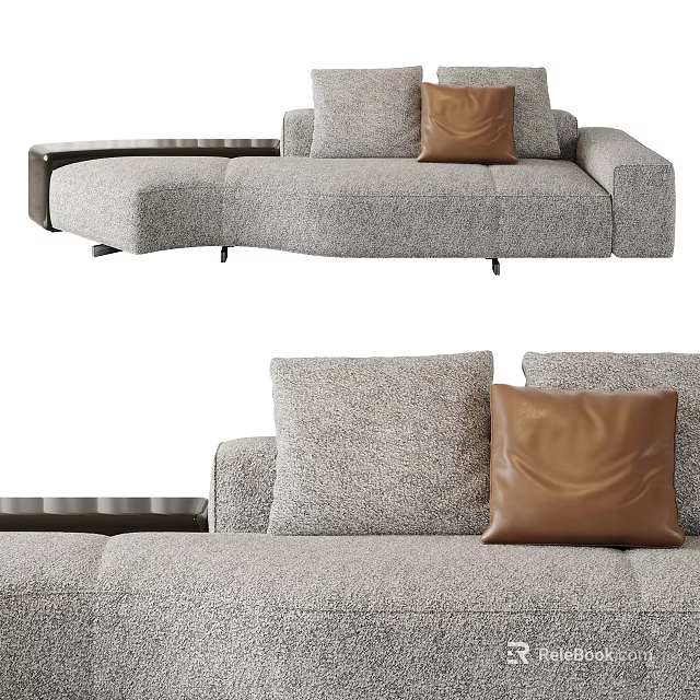 Unique Shape Gray Sofa With Brown Leather Cushion And Modern Design 3d model