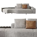 Unique Shape Gray Sofa With Brown Leather Cushion And Modern Design 3d model