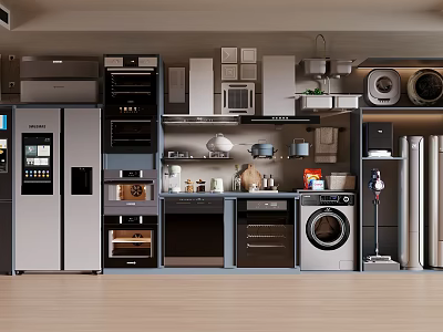 Modern Open Concept Kitchen Interior With Island Counter And Appliances Design 3d model