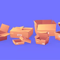 Assorted Decorative Ornament Sets In Open Cardboard Boxes With Purple Background 3d model