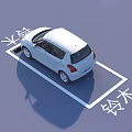 White Suzuki Hatchback Car Parked in Marked Parking Space With Yellow Parking Sensors