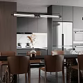 Elegant Modern Restaurant Interior With Dark Cabinets Dining Table And Leather Chairs