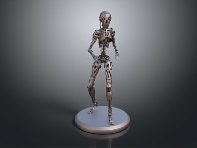 Smart Robot Skeleton Model Standing On Silver Circular Base With Mechanical Structure 3d model