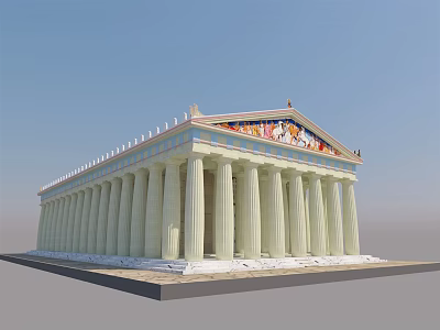Classical European Architecture Featuring White Columns And Decorative Frieze Under Blue Sky 3d model