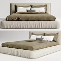 Comfortable Modern Double Bed With Beige Headboard And Brown Plush Bedding 3d model