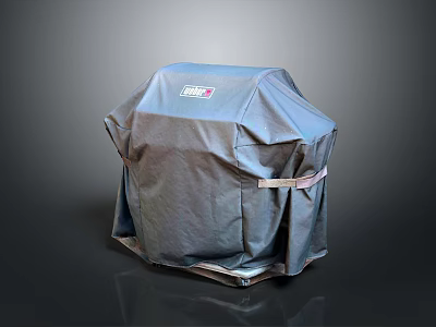Gray Outdoor Grill Cover With Protective Straps And Brand Label For Home Use 3d model