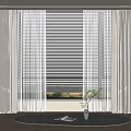 Modern Neutral Tones Curtains With Sheer Panels And Window Blinds In Living Room