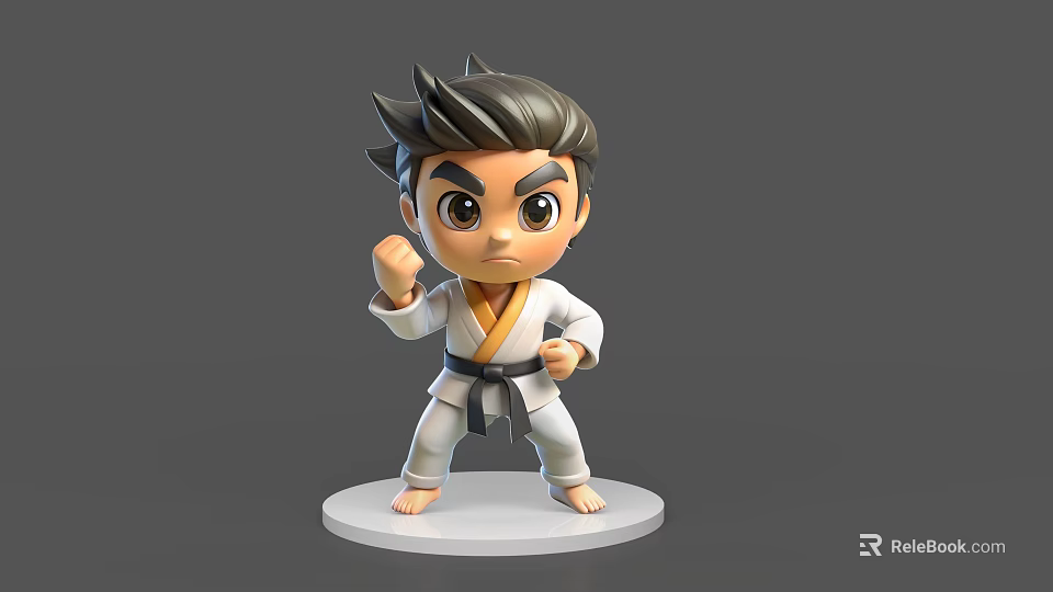 3D Cartoon Game Movie Character In White Karate Uniform With Black Belt And Fighting Pose 3d model 
