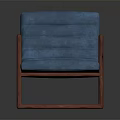 Stylish Blue Upholstered Chair With Red Wooden Frame And Modern Design