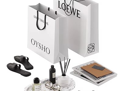 Elegant Decorative Ornament Set With Shopping Bags Slippers Fragrance Tray And Notebook 3d model