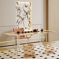 Modern Tea Table and Chairs with Transparent Acrylic Legs Pink Seat and Decorative Painting