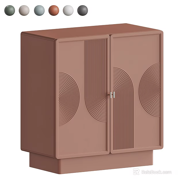 Elegant Modern Chest of Drawers in Pink with Circular Line Patterns and Metal Handle 3d model 