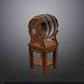 Wooden Barrel Furniture with Stand and Striped Design on Support Structure