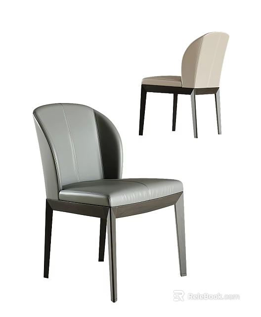 Gray And Beige Leather Leisure Chair With Curved Backrest And Dark Wooden Legs 3d model 